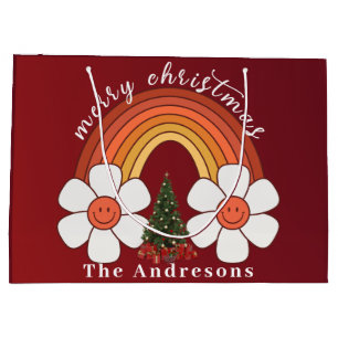 Grand Sac Cadeau Joyeux Noël festif Rainbow Personnalisé