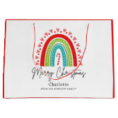 Grand Sac Cadeau Joyeux Noël Festive Rainbow Sucre de canne Coeur (Devant)