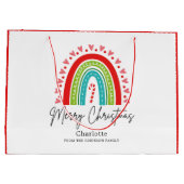 Grand Sac Cadeau Joyeux Noël Festive Rainbow Sucre de canne Coeur (Dos)