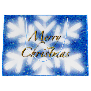 Grand Sac Cadeau Joyeux Noël flocons de neige élégante calligraphie