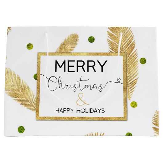 Grand Sac Cadeau Joyeux Noël Gold Parties scintillant Script Grand (Devant)