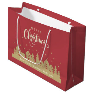 Grand Sac Cadeau Joyeux Noël Gras Rouge Rétro Moderne Agent Immob