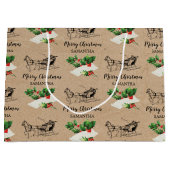 Grand Sac Cadeau Joyeux Noël Holly Berries Winter Kraft Brown (Devant)