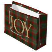 Grand Sac Cadeau Joyeux Noël moderne Joy rouge tartan (Devant Angle)