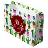 Grand Sac Cadeau Joyeux Noël Motif Cactus (Devant Angle)