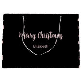 Grand Sac Cadeau Joyeux Noël noir et rose blanc Nom (Devant)