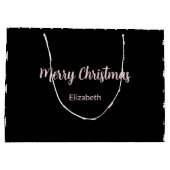 Grand Sac Cadeau Joyeux Noël noir et rose blanc Nom (Dos)
