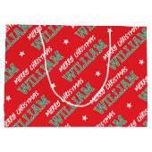 Grand Sac Cadeau Joyeux Noël Nom personnalisé Rouge Vert (Dos)