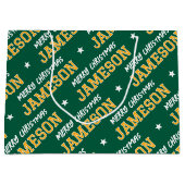 Grand Sac Cadeau Joyeux Noël Nom personnalisé Vert Or (Devant)