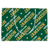 Grand Sac Cadeau Joyeux Noël Nom personnalisé Vert Or (Dos)