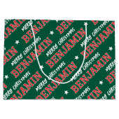 Grand Sac Cadeau Joyeux Noël Nom personnalisé Vert Rouge (Dos)