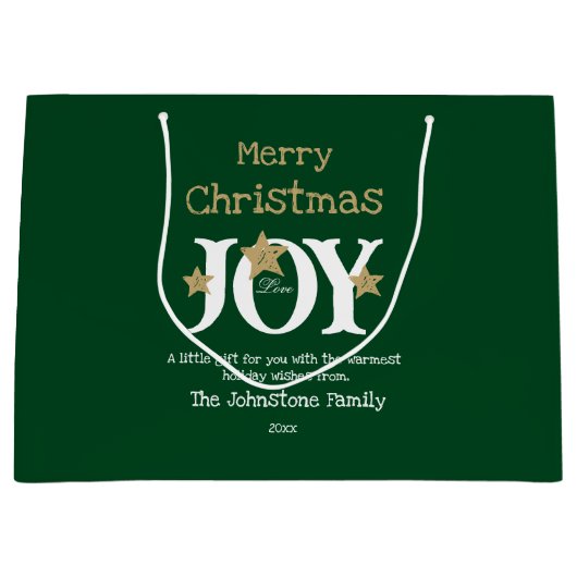 Grand Sac Cadeau Joyeux Noël Nom Script Rustique Vert (Devant)