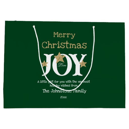 Grand Sac Cadeau Joyeux Noël Nom Script Rustique Vert (Dos)