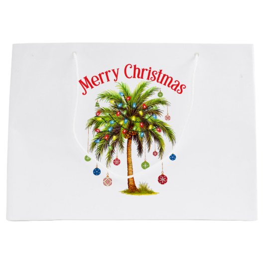 Grand Sac Cadeau Joyeux Noël Palm Tree Light Hawaiian Tropical (Devant)