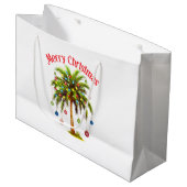 Grand Sac Cadeau Joyeux Noël Palm Tree Light Hawaiian Tropical (Devant Angle)