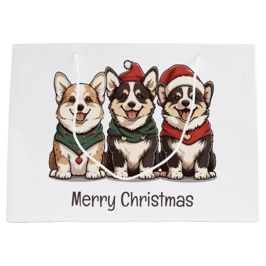 Grand Sac Cadeau Joyeux Noël Pembroke Welsh Corgi Chiens (Devant)