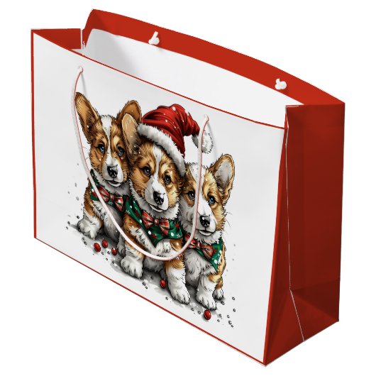 Grand Sac Cadeau Joyeux Noël Pembroke Welsh Corgi Puppies (Dos Angle)