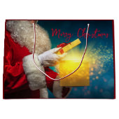 Grand Sac Cadeau Joyeux Noël. Père Noël avec présent (Devant)