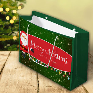 Grand Sac Cadeau Joyeux Noël Père Noël Nom de famille Rouge et Vert