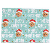 Grand Sac Cadeau Joyeux Noël Père Noël Photo Mignonne Visage Bleu (Dos)