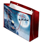 Grand Sac Cadeau Joyeux Noël Père Noël Train Red Faux Foil (Devant Angle)