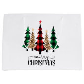 Grand Sac Cadeau Joyeux Noël Red Green Plaid Arbres (Devant)