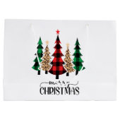 Grand Sac Cadeau Joyeux Noël Red Green Plaid Arbres (Dos)