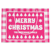 Grand Sac Cadeau Joyeux Noël rose Plaid Holiday (Devant)