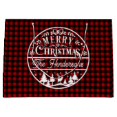 Grand Sac Cadeau Joyeux Noël Rouge & Buffle noir Plaid Custom (Devant)