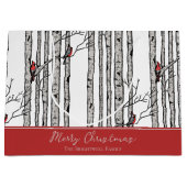 Grand Sac Cadeau Joyeux Noël Rouge Cardinal Oiseau & Birch Tree (Devant)