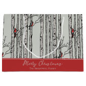 Grand Sac Cadeau Joyeux Noël Rouge Cardinal Oiseau & Birch Tree (Devant)