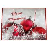 Grand Sac Cadeau Joyeux Noël Rouge Et Argent (Devant)