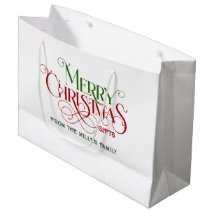 Grand Sac Cadeau Joyeux Noël rouge et vert Typographie rétro