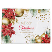 Grand Sac Cadeau Joyeux Noël rouge poinsettia or baubles (Dos)