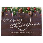 Grand Sac Cadeau Joyeux Noël rustique personnalisé (Dos)