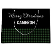 Grand Sac Cadeau Joyeux Noël Rustique Vert & Noir Buffalo Plaid (Devant)