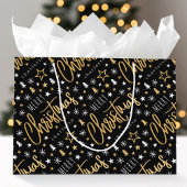 Grand Sac Cadeau Joyeux Noël Script Custom Name Black Faux Gold