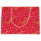 Grand Sac Cadeau Joyeux Noël Script Nom personnalisé Red Faux Gold (Devant)