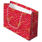 Grand Sac Cadeau Joyeux Noël Script Nom personnalisé Red Faux Gold (Devant Angle)