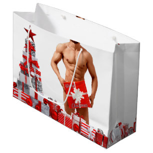 Grand Sac Cadeau Joyeux Noël SlipperyJoe rouge blanc argent cadeau