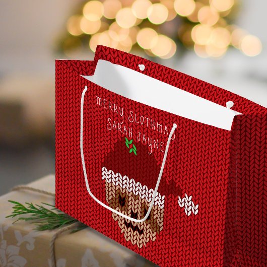 Grand Sac Cadeau Joyeux Noël Slothmas Nom Fête Rouge