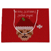 Grand Sac Cadeau Joyeux Noël Slothmas Nom Fête Rouge (Devant)