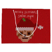 Grand Sac Cadeau Joyeux Noël Slothmas Nom Fête Rouge (Dos)