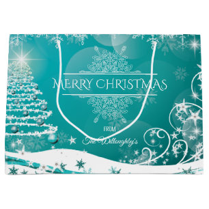 Grand Sac Cadeau Joyeux Noël Snowflakes Arbre Fleurs & Étoiles H