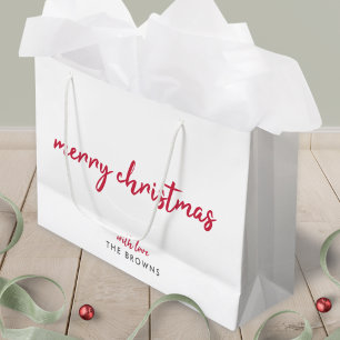 Grand Sac Cadeau Joyeux Noël Typographie rouge minimaliste modern