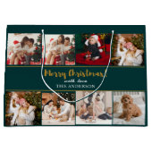 Grand Sac Cadeau Joyeux Noël Vert Élégant Photos Modernes (Devant)