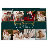 Grand Sac Cadeau Joyeux Noël Vert Élégant Photos Modernes (Dos)