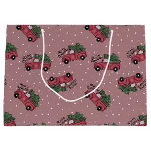 Grand Sac Cadeau Joyeux Noël Vintage Camion rouge