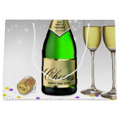 Grand Sac Cadeau Joyeux Nouvel An 2025 Bouteille Sparkling Vin (Devant)
