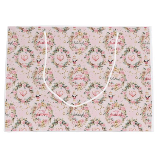 Grand Sac Cadeau Joyeux Nutcracker rose Vacances Beaux message pers (Devant)